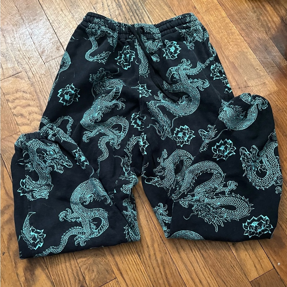 Black Dragon Print Pants